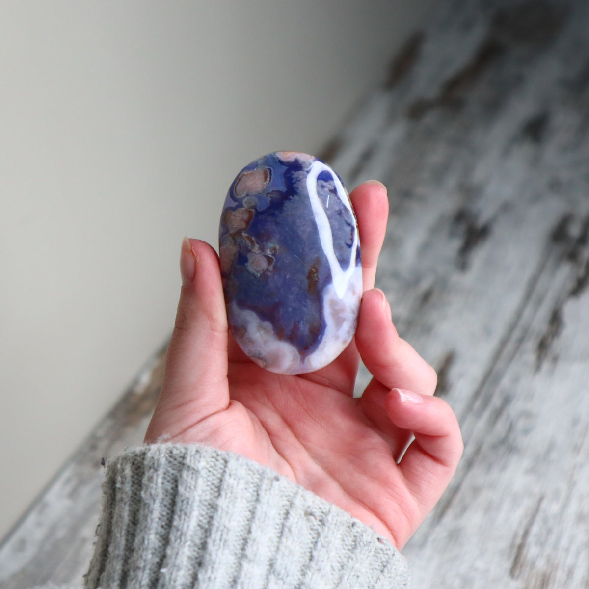 Blue Flower Agate Palm Stone | Inner Growth, Calm &amp; New Beginnings