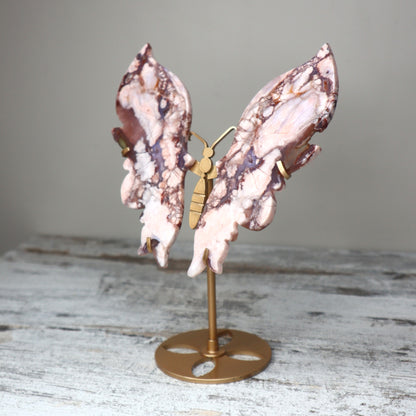 Pink Flower Agate Butterfly Wings on Stand | Growth, Self-Love & Gentle Transformation