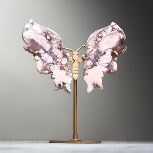 Pink Flower Agate Butterfly Wings on Stand | Growth, Self-Love & Gentle Transformation