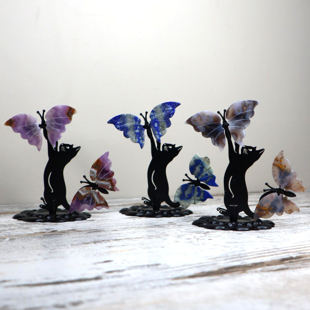 Amethyst Cat &amp; Butterfly Display | Intuition, Calm &amp; Spiritual Growth