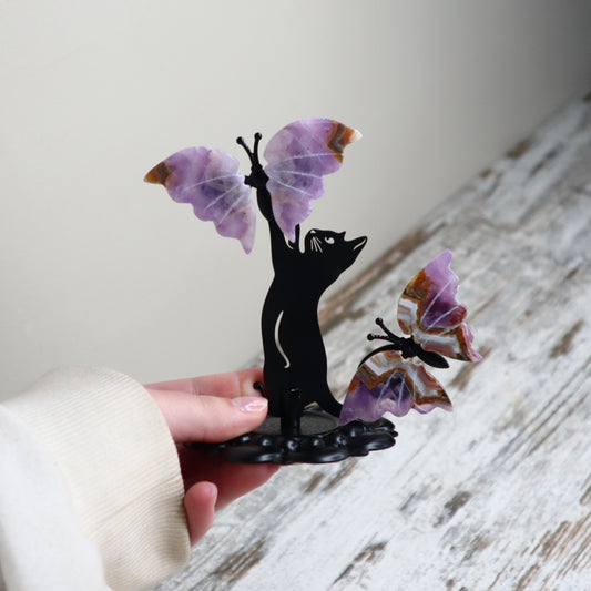 Amethyst Cat & Butterfly Display | Intuition, Calm & Spiritual Growth