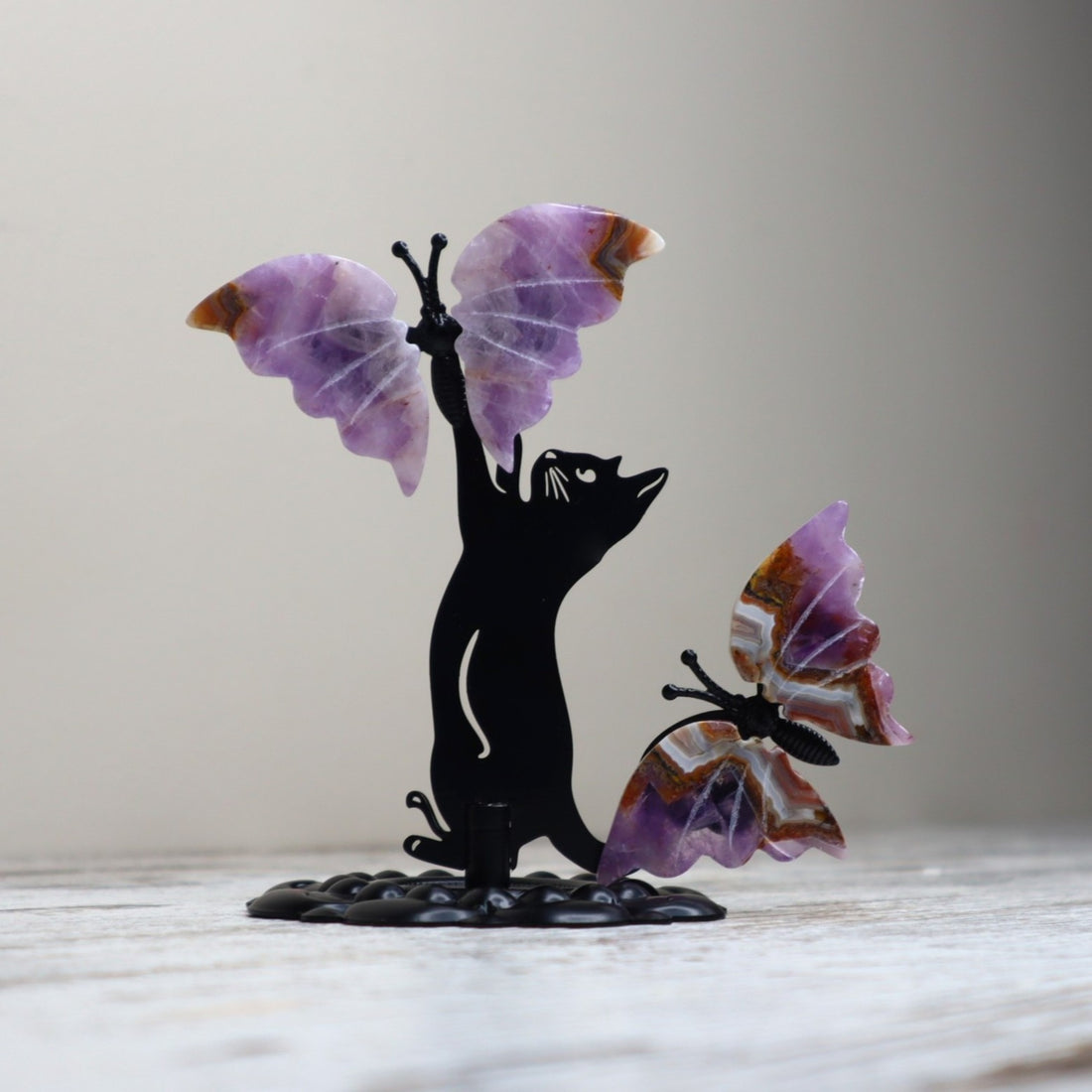 Amethyst Cat &amp; Butterfly Display | Intuition, Calm &amp; Spiritual Growth