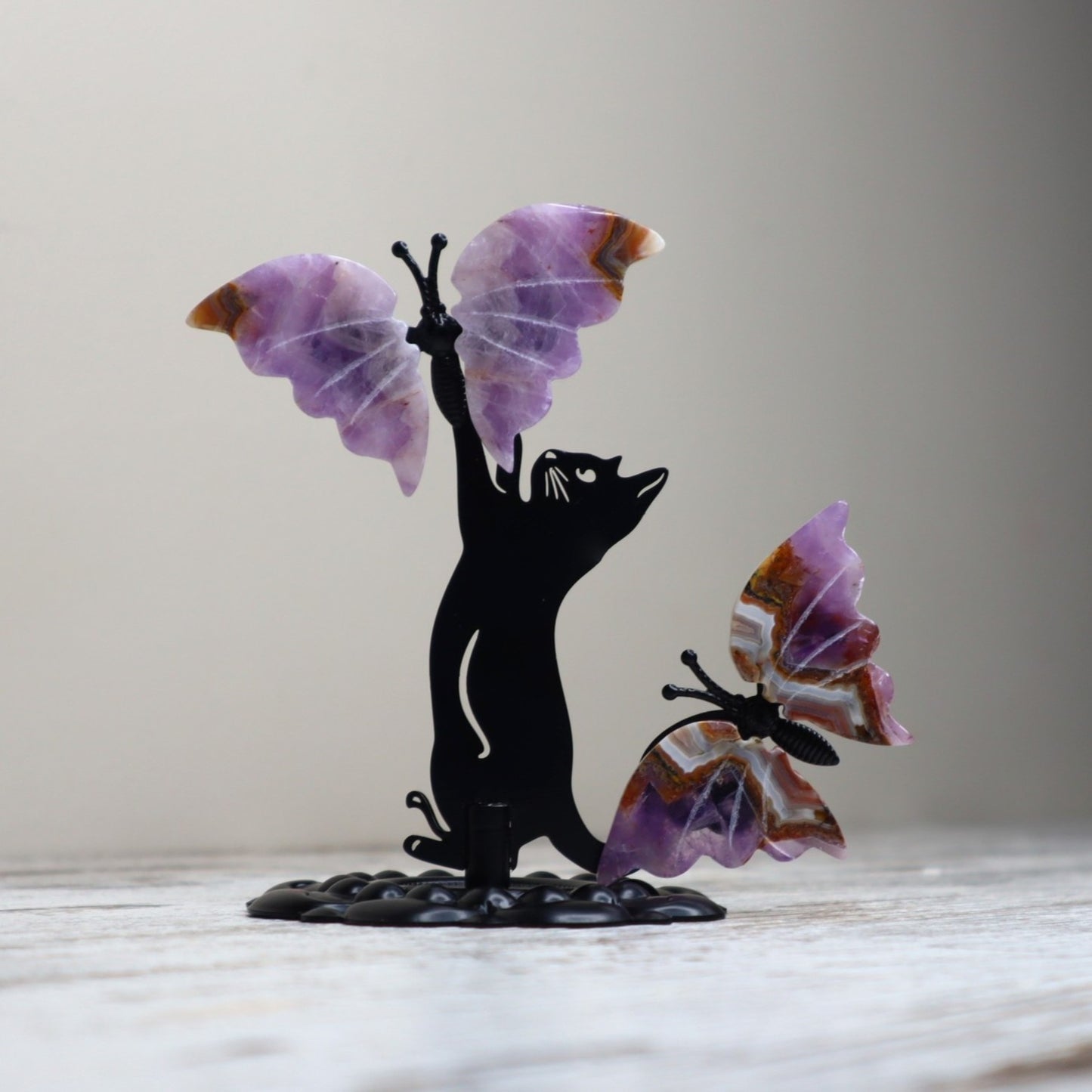 Amethyst Cat & Butterfly Display | Intuition, Calm & Spiritual Growth