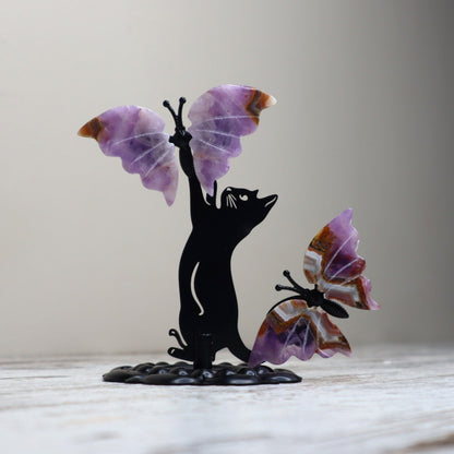 Amethyst Cat & Butterfly Display | Intuition, Calm & Spiritual Growth