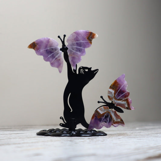 Amethyst Cat & Butterfly Display | Intuition, Calm & Spiritual Growth