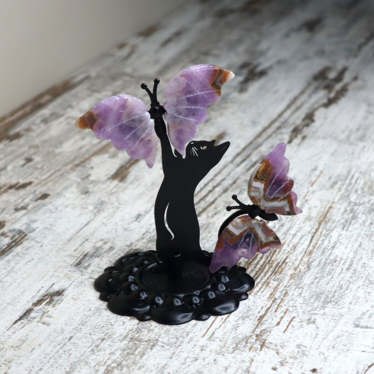 Amethyst Cat &amp; Butterfly Display | Intuition, Calm &amp; Spiritual Growth