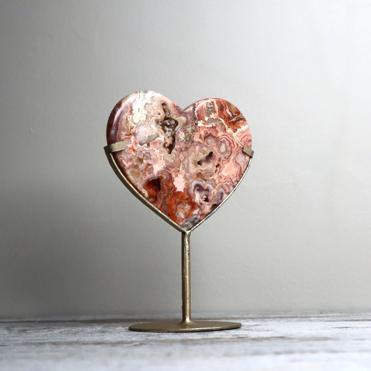 Crazy Lace Agate Heart on Stand | Joy, Vitality &amp; Emotional Flow