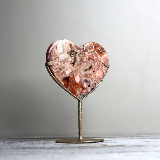 Crazy Lace Agate Heart on Stand | Joy, Vitality & Emotional Flow