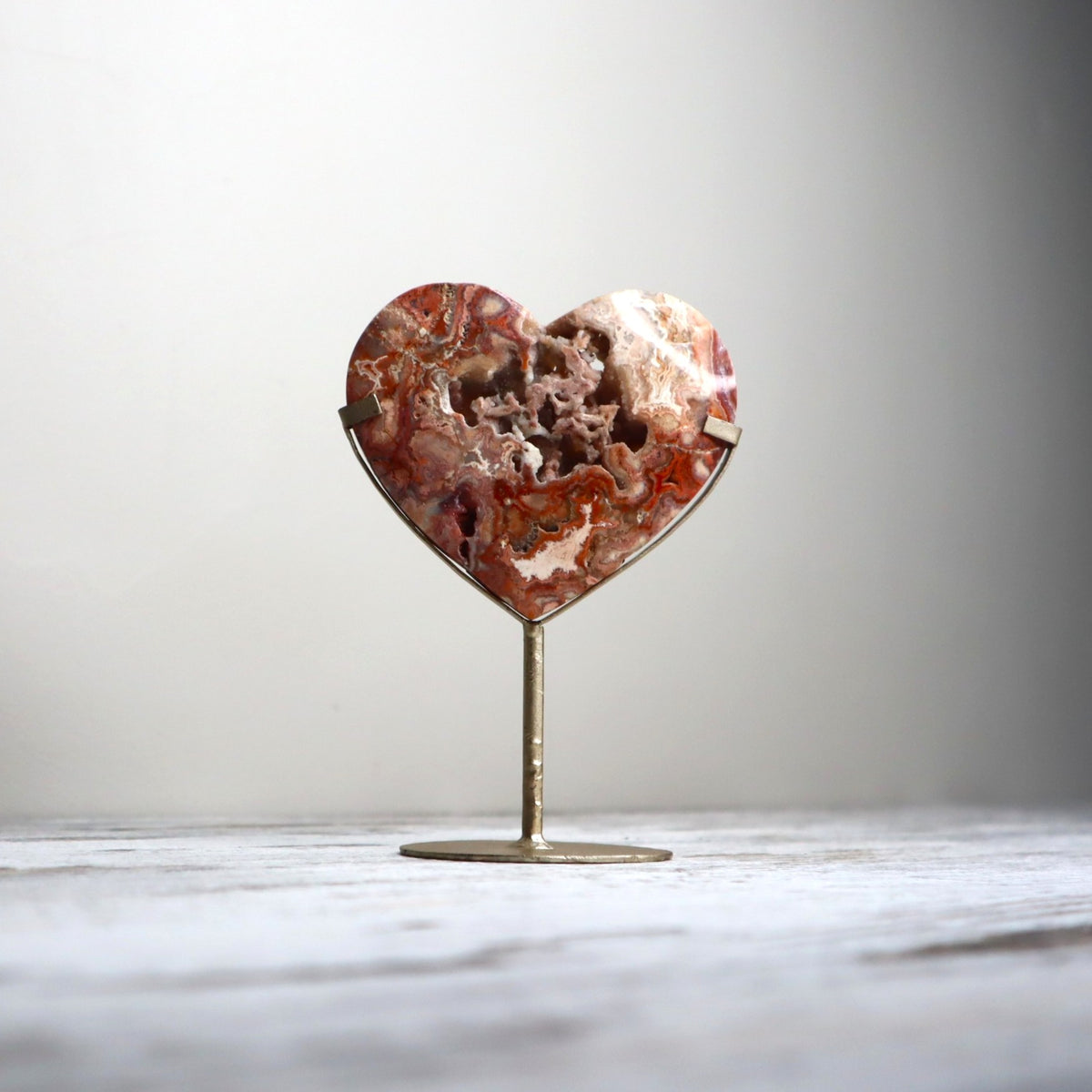 Crazy Lace Agate Heart on Stand | Joy, Vitality &amp; Emotional Flow