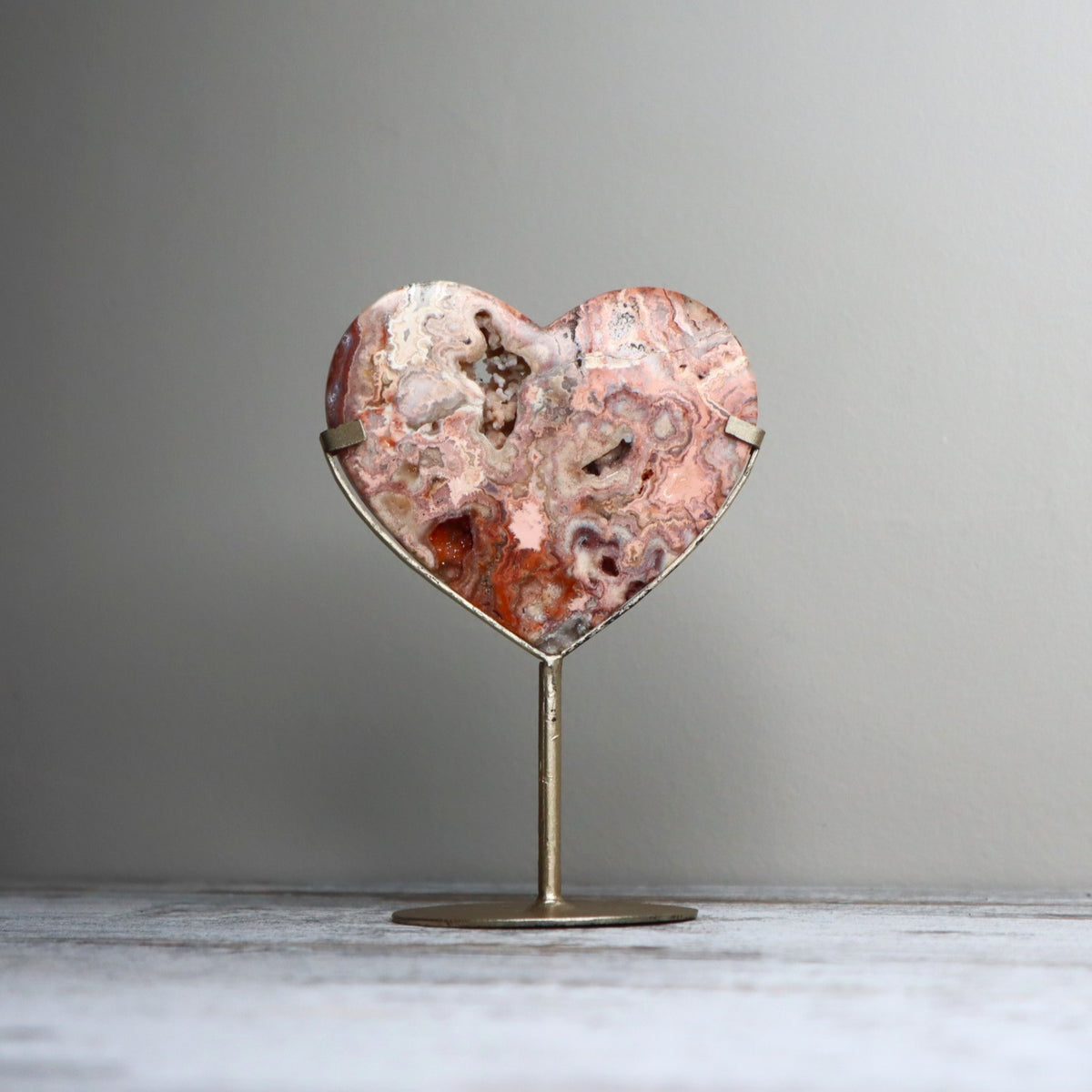 Crazy Lace Agate Heart on Stand | Joy, Vitality &amp; Emotional Flow