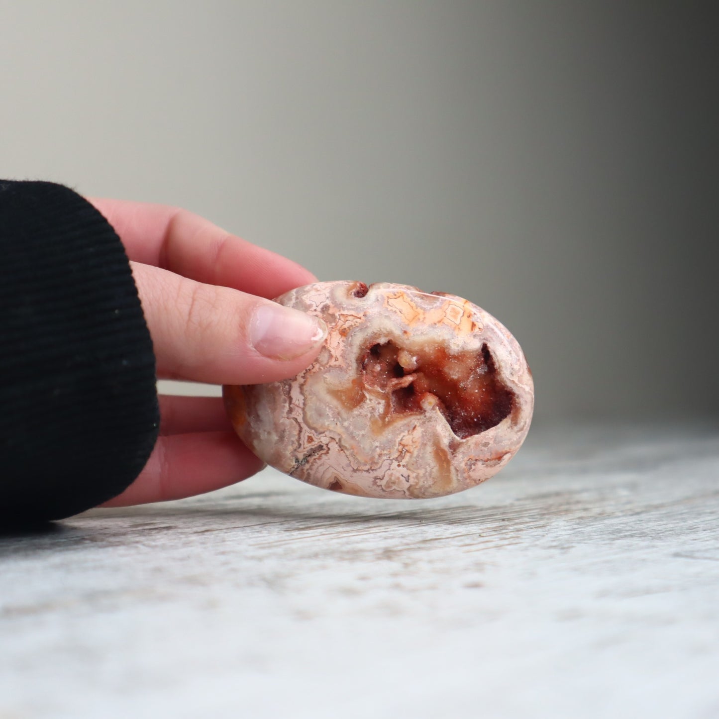 Crazy Lace Agate Druzy Palm Stone | Joy, Grounding & Gentle Energy Renewal