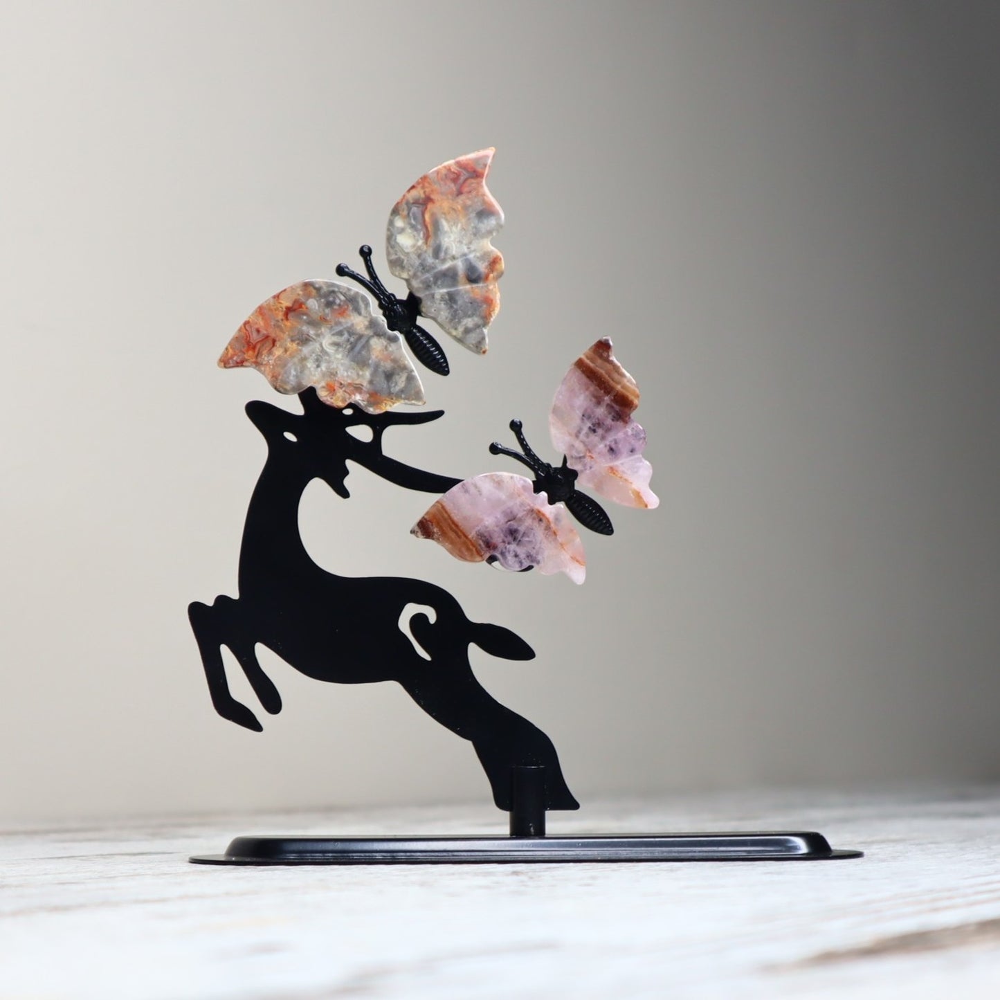 Crazy Lace Agate & Amethyst Butterfly Deer | Joy, Calm & Transformation