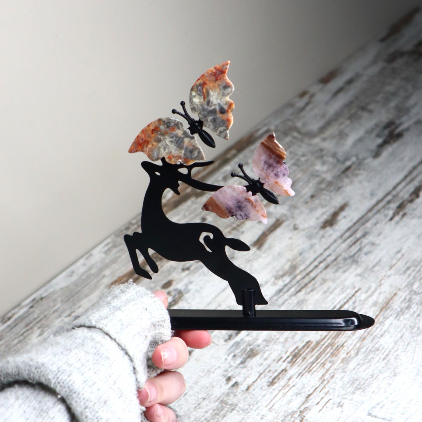 Crazy Lace Agate & Amethyst Butterfly Deer | Joy, Calm & Transformation