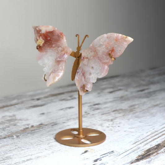 Pink Amethyst & Flower Agate Butterfly Wings | Imperfect | Transformation, Grace & Heart Healing