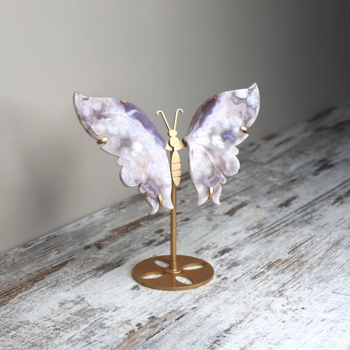 Blue Flower Agate Butterfly Wings on Stand | Serenity, Intuition &amp; Soulful Growth