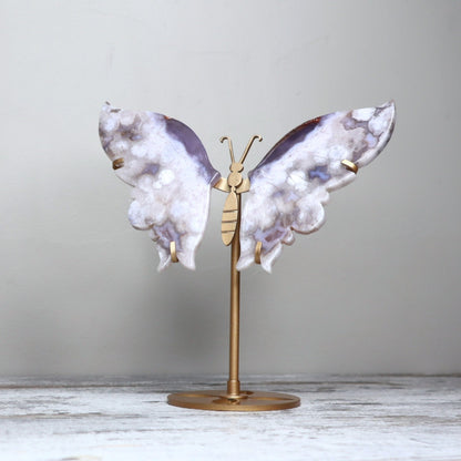 Blue Flower Agate Butterfly Wings on Stand | Serenity, Intuition & Soulful Growth