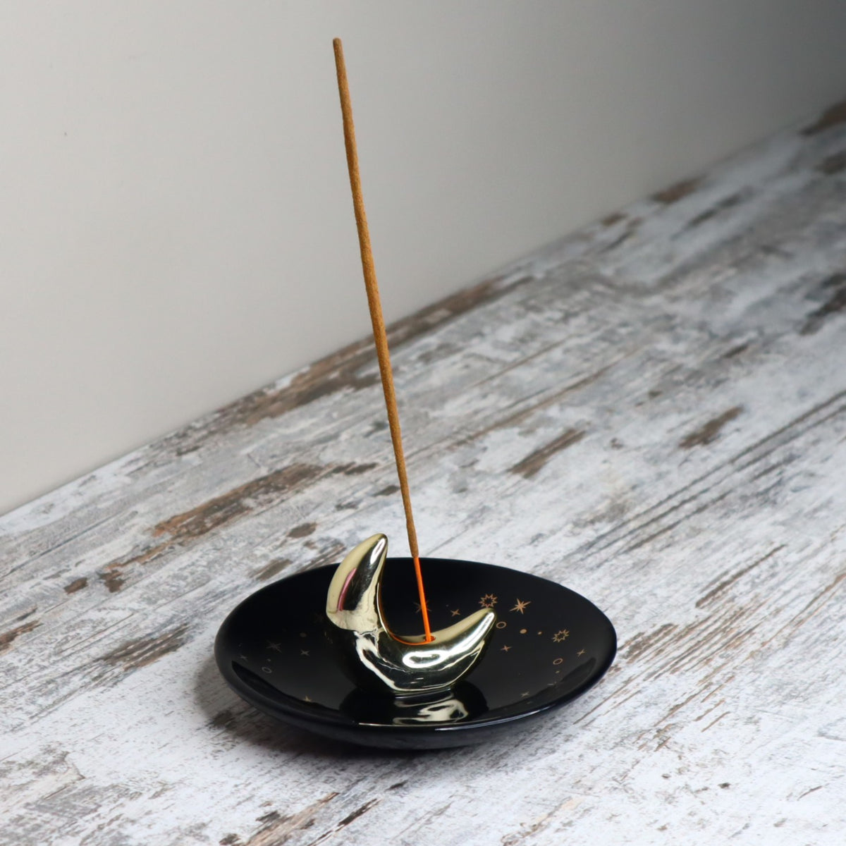 Gold Crescent Moon Incense Stick Holder | Lunar Magic, Intuition &amp; Sacred Stillness
