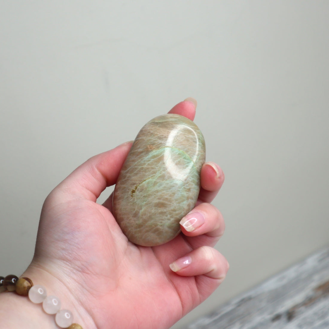 Green Moonstone (Garnierite) Palm Stone | Intuition, Emotional Healing &amp; Divine Feminine Energy