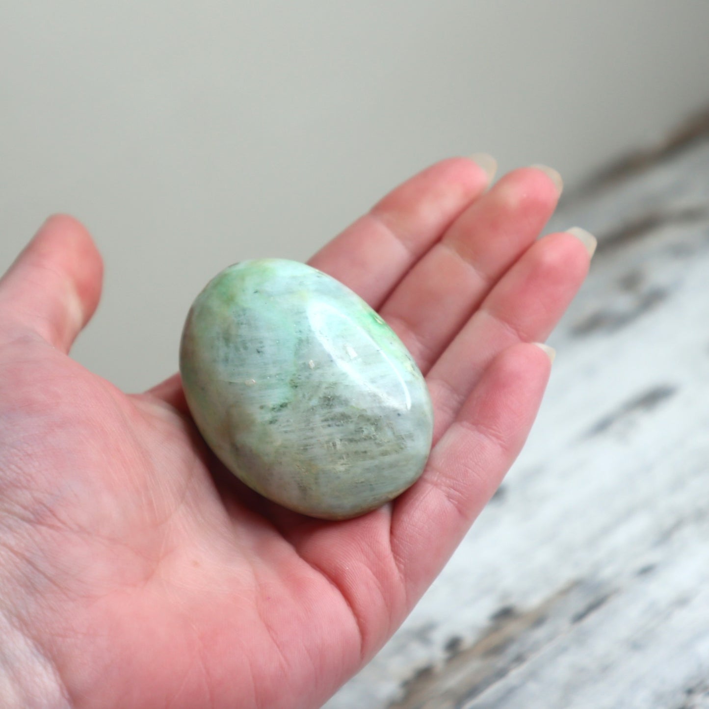 Green Moonstone (Garnierite) Palm Stone | Emotional Balance, Intuition & Gentle Renewal