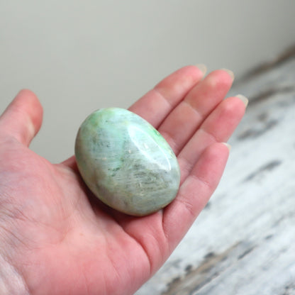Green Moonstone (Garnierite) Palm Stone | Emotional Balance, Intuition & Gentle Renewal