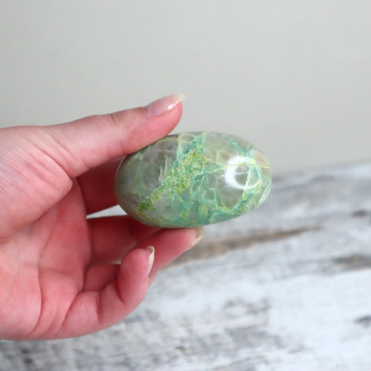 Green Moonstone (Garnierite) Palm Stone | Intuition, Emotional Balance & New Beginnings