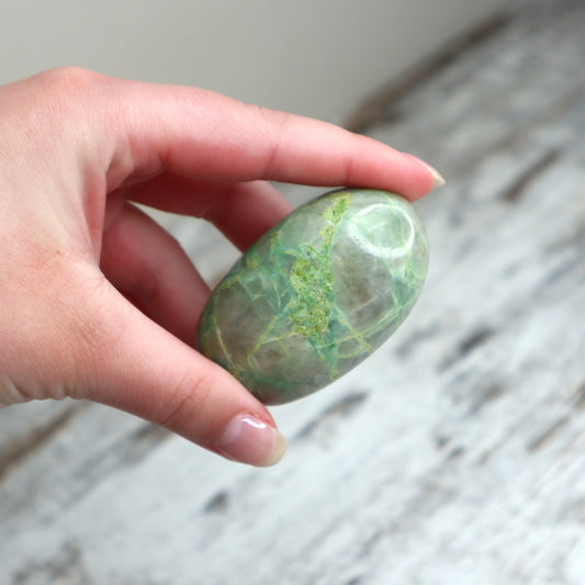 Green Moonstone (Garnierite) Palm Stone | Intuition, Emotional Balance & New Beginnings