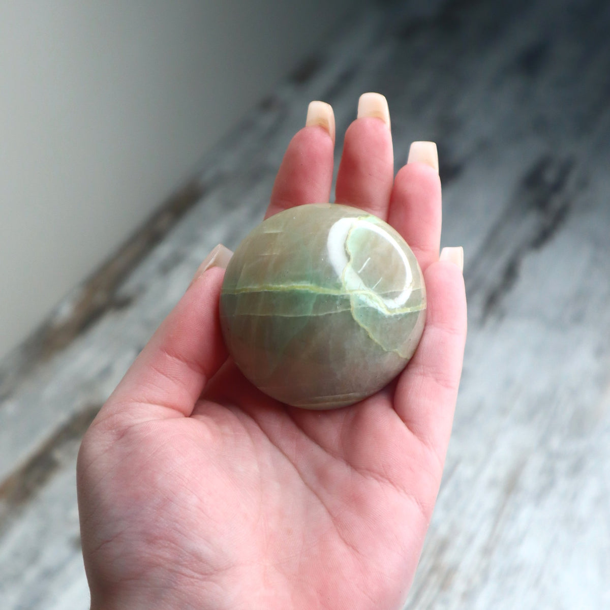 Green Moonstone (Garnierite) Palm Stone | Emotional Balance, Intuition &amp; New Beginnings