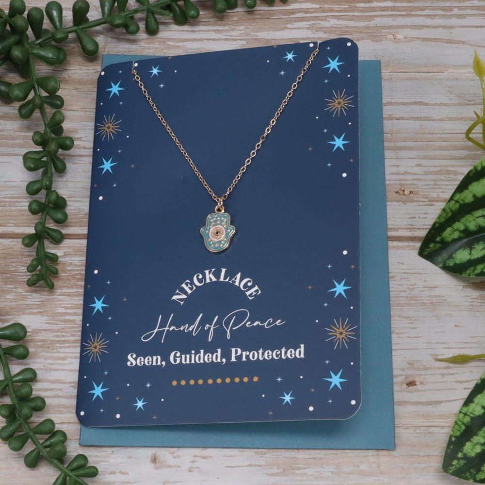 Hand of Hamsa Necklace Greeting Card | Protection, Peace &amp; Divine Guidance