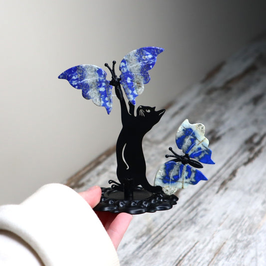 Lapis Lazuli Cat & Butterfly Display | Wisdom, Intuition & Inner Truth