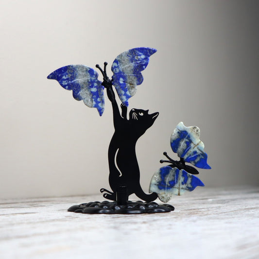 Lapis Lazuli Cat & Butterfly Display | Wisdom, Intuition & Inner Truth