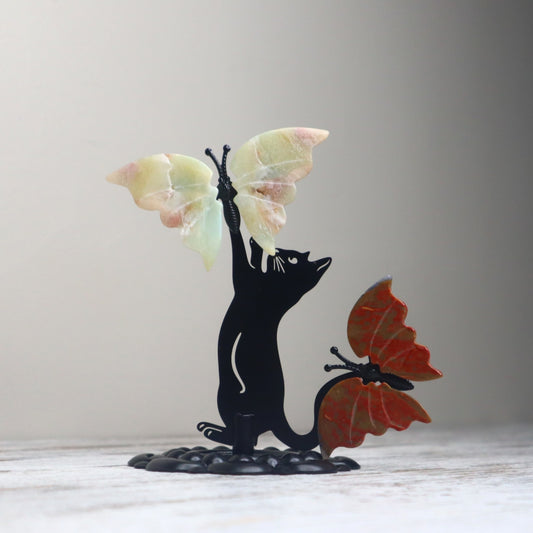 Ocean Jasper Butterfly on Cat Stand | Joy, Transformation & Playful Energy