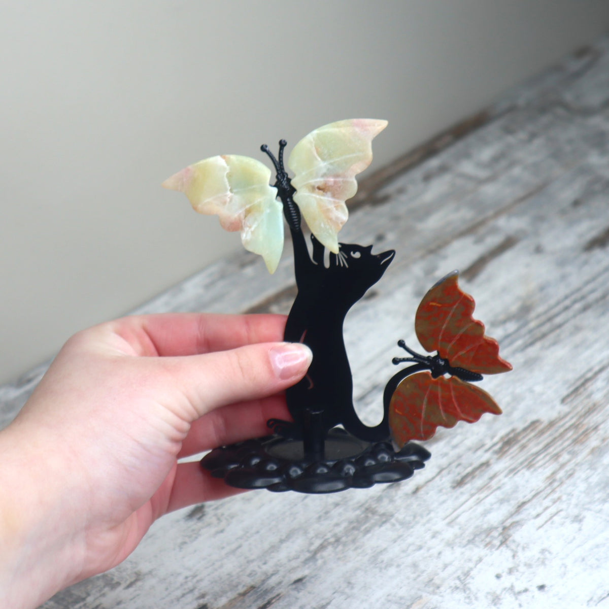 Ocean Jasper Butterfly on Cat Stand | Joy, Transformation &amp; Playful Energy