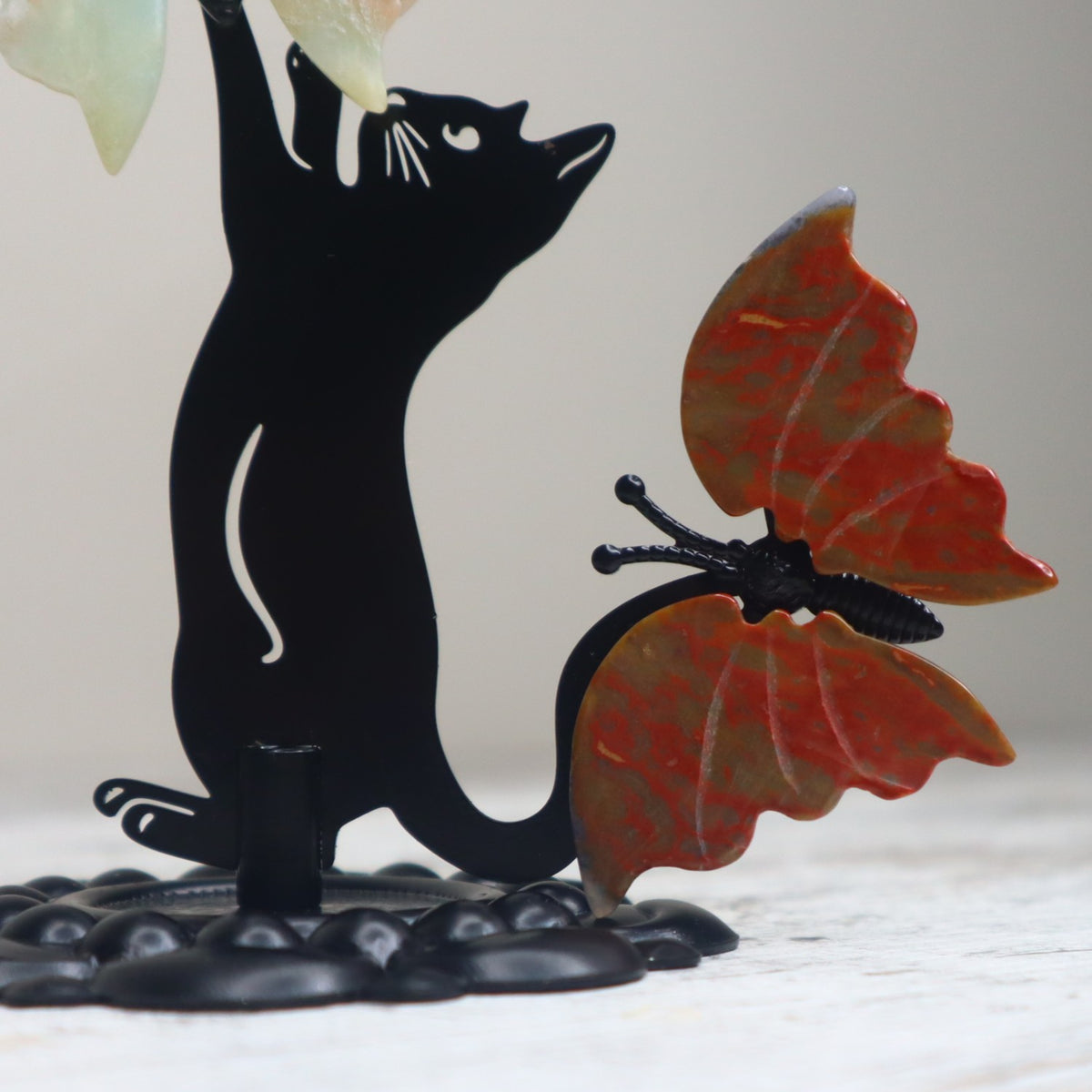 Ocean Jasper Butterfly on Cat Stand | Joy, Transformation &amp; Playful Energy