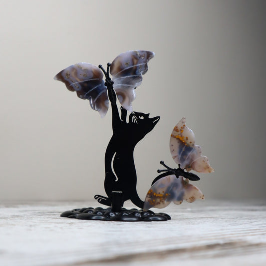 Ocean Jasper Cat & Butterfly Display | Joy, Renewal & Emotional Harmony