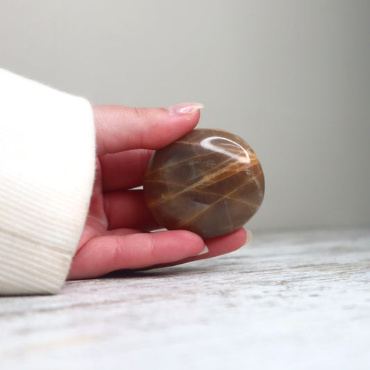 Peach Moonstone Palm Stone | Emotional Balance, Self-Worth & Gentle Strength