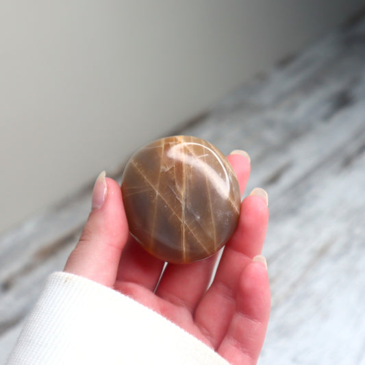 Peach Moonstone Palm Stone | Emotional Balance, Self-Worth & Gentle Strength