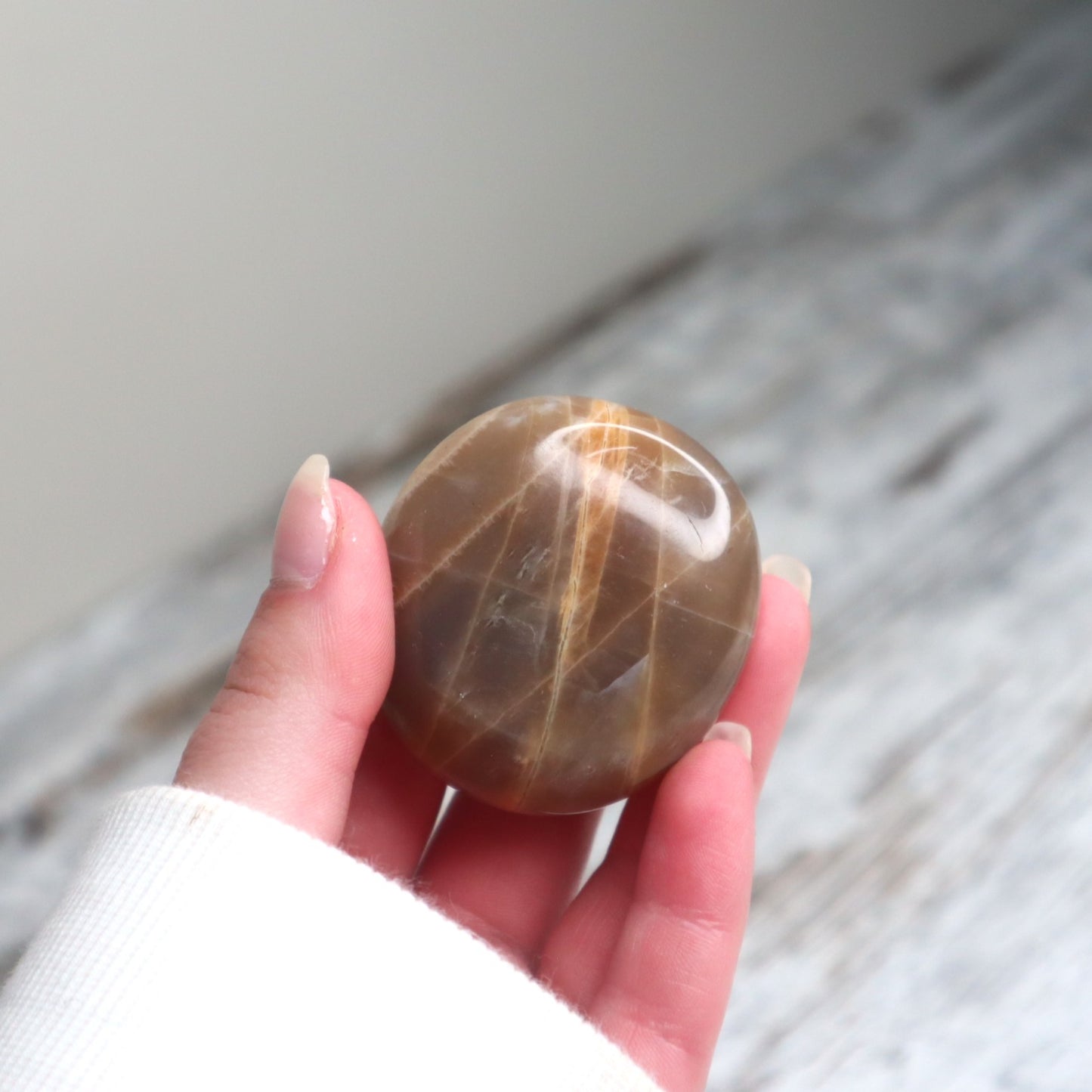 Peach Moonstone Palm Stone | Emotional Balance, Self-Worth & Gentle Strength