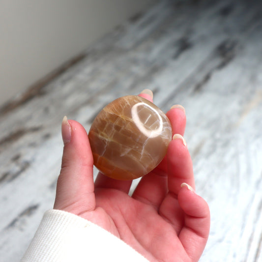 Peach Moonstone Palm Stone | Emotional Balance, Self-Worth & Gentle Strength