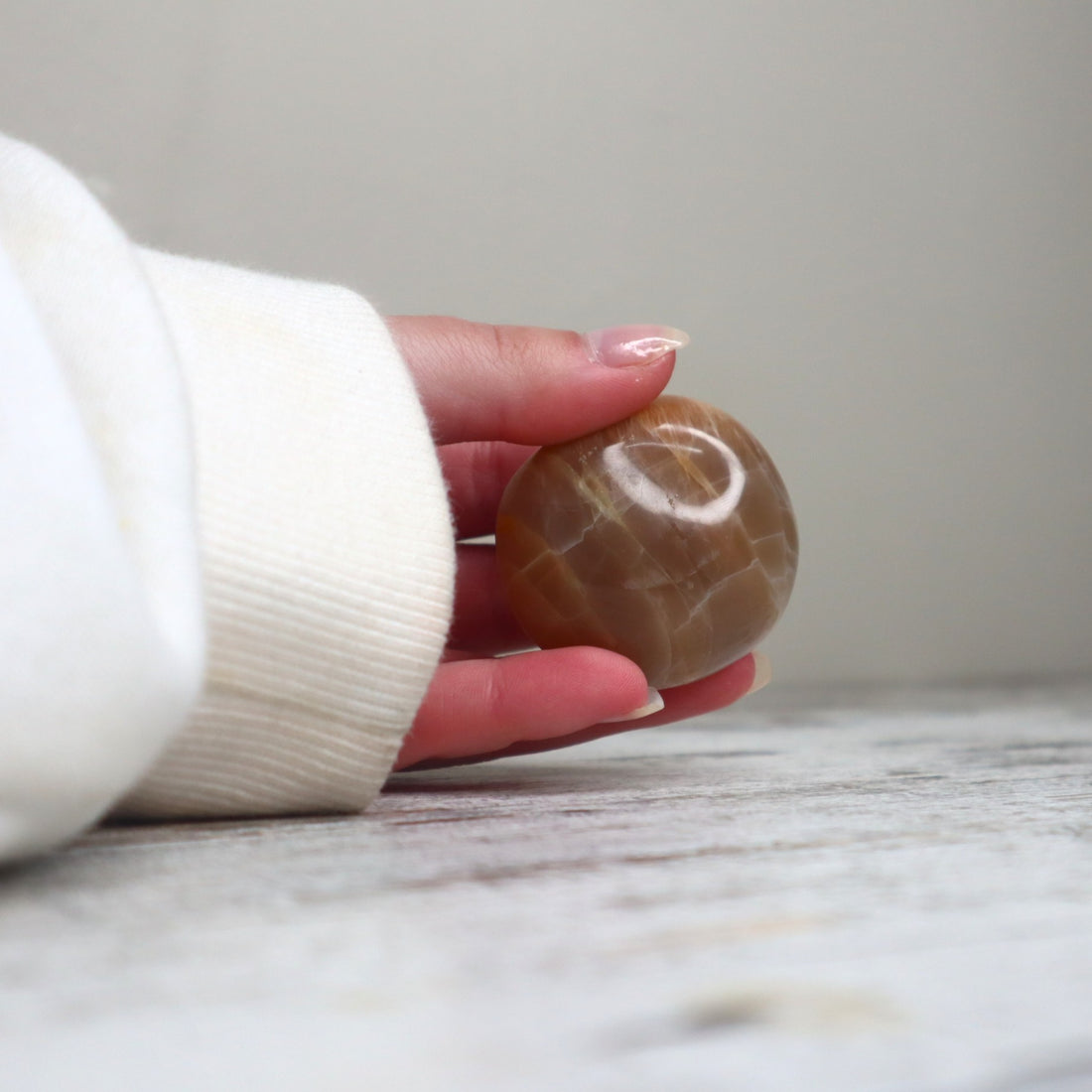 Peach Moonstone Palm Stone | Emotional Balance, Self-Worth &amp; Gentle Strength