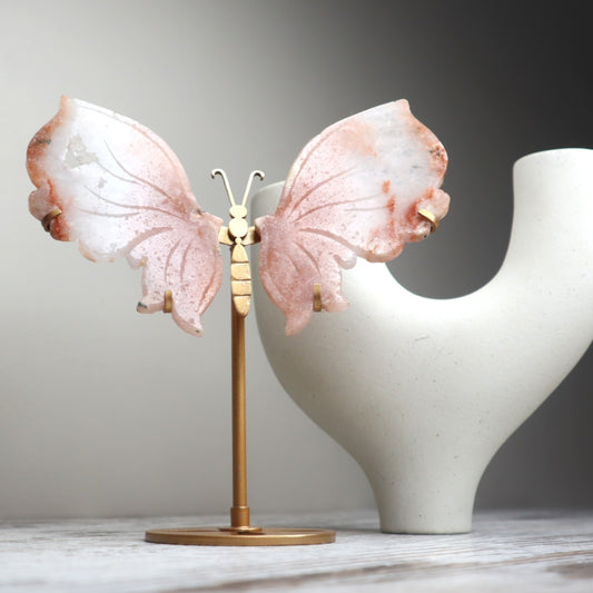 Pink Amethyst Flower Agate Butterfly Wings on Stand | Calm, Healing & Heart Awakening