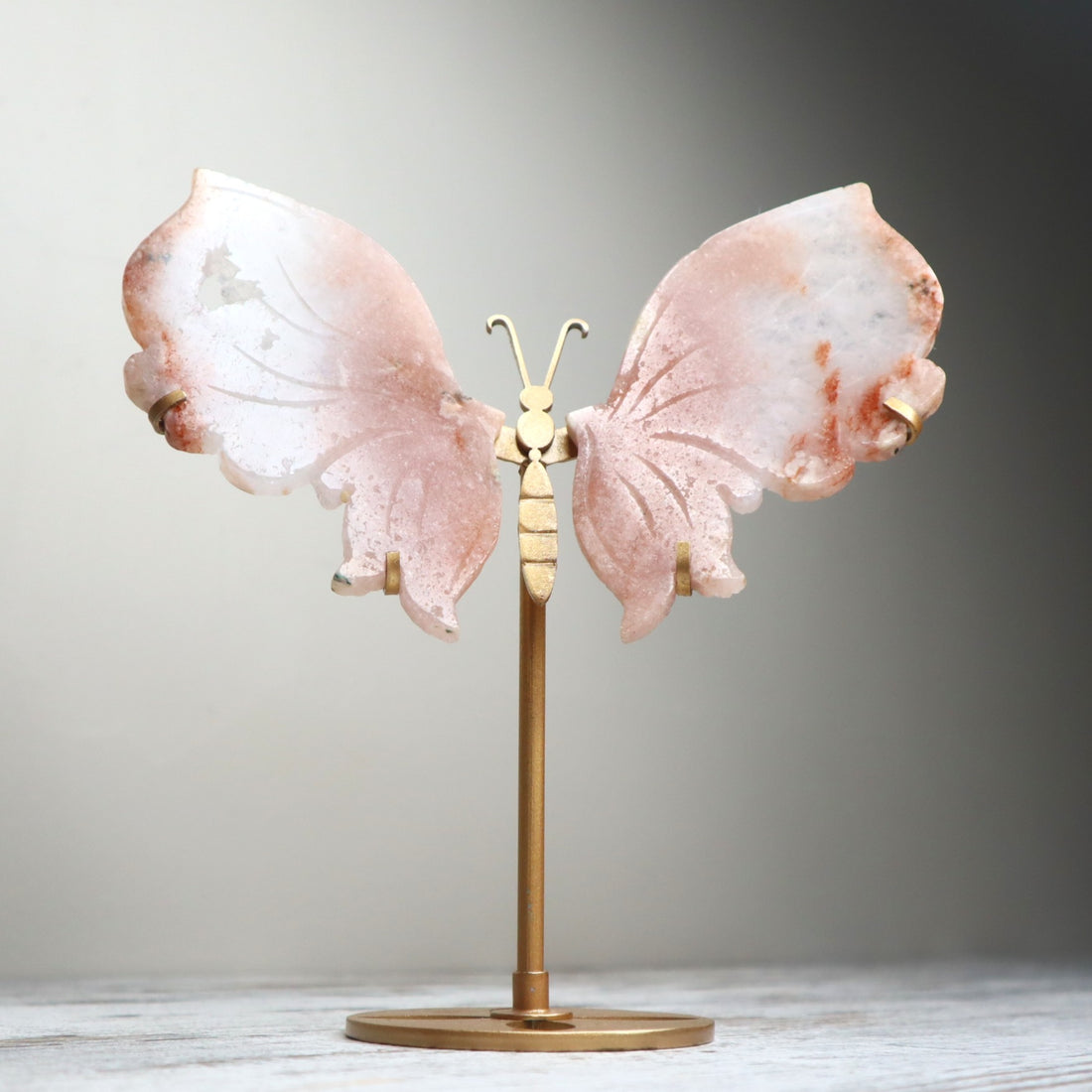Pink Amethyst Flower Agate Butterfly Wings on Stand | Calm, Healing &amp; Heart Awakening