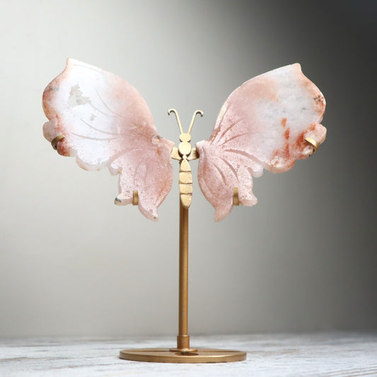 Pink Amethyst Flower Agate Butterfly Wings on Stand | Calm, Healing & Heart Awakening