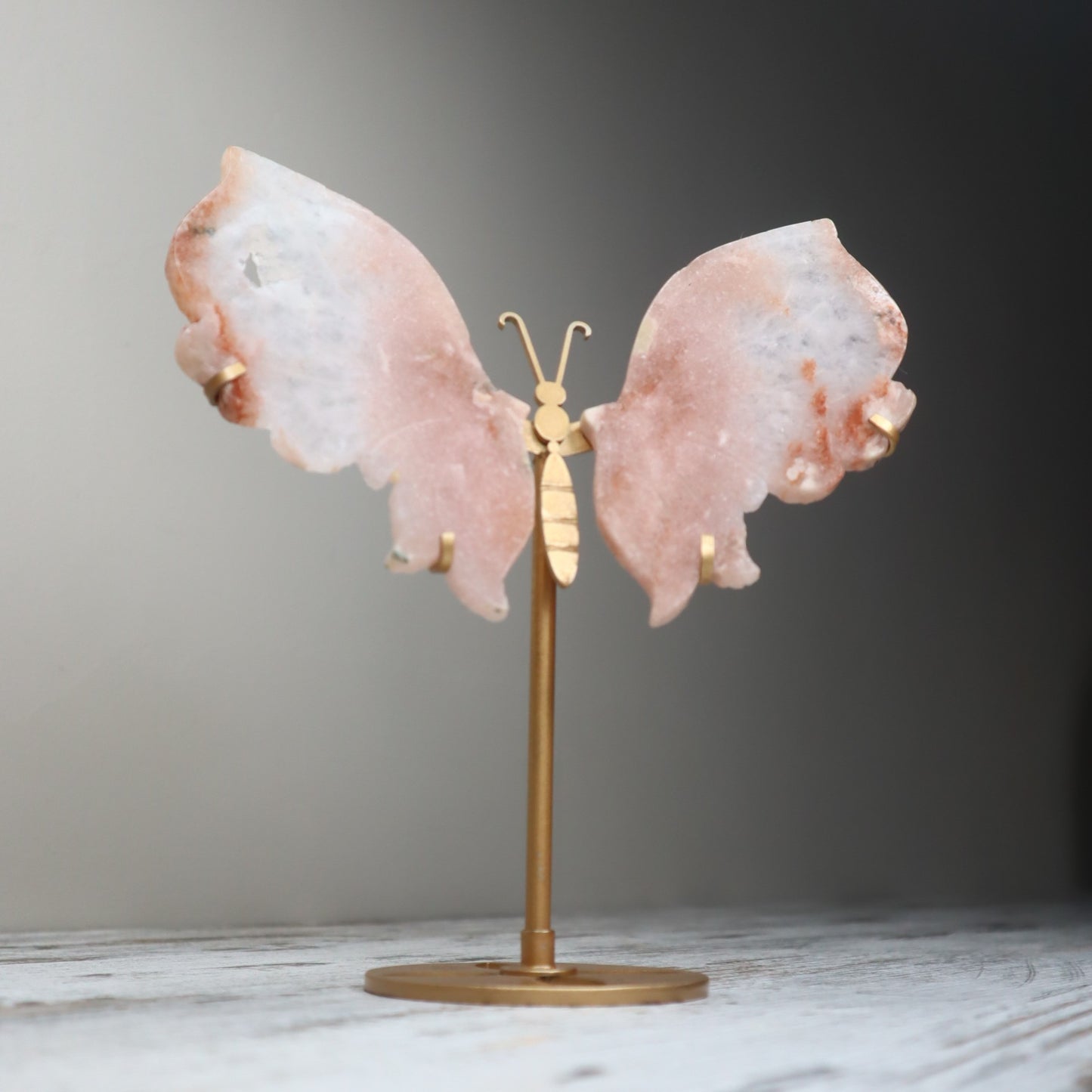 Pink Amethyst Flower Agate Butterfly Wings on Stand | Calm, Healing & Heart Awakening