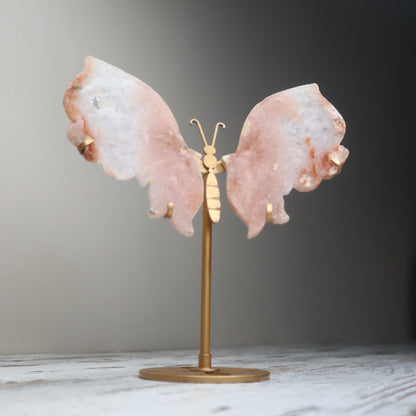 Pink Amethyst Flower Agate Butterfly Wings on Stand | Calm, Healing & Heart Awakening