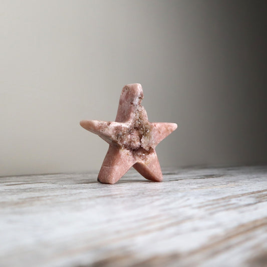 Pink Amethyst Druzy Star Carving | Heart Healing, Intuition & Inner Light