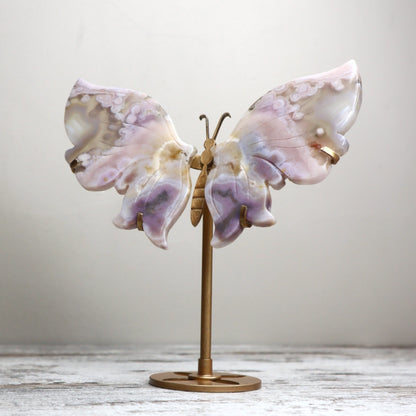 Pink Lavender Flower Agate Butterfly Wings on Stand | Growth, Softness & Emotional Renewal