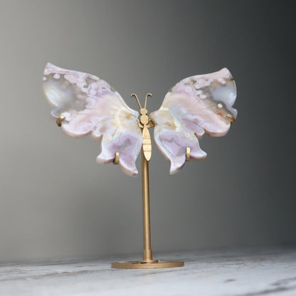 Pink Lavender Flower Agate Butterfly Wings on Stand | Growth, Softness & Emotional Renewal