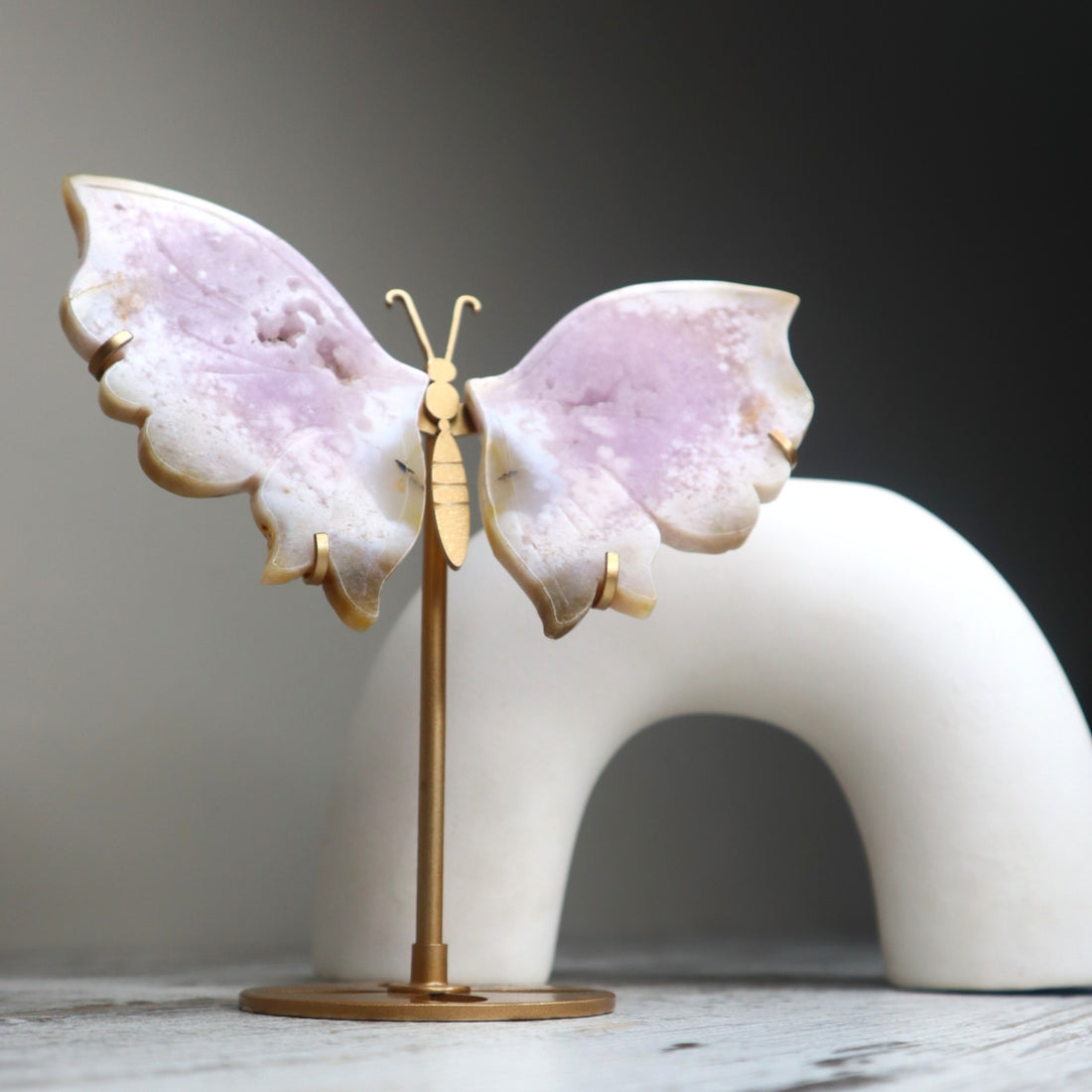 Pink Flower Agate Butterfly Wings on Stand | Growth, Heart Healing &amp; New Beginnings