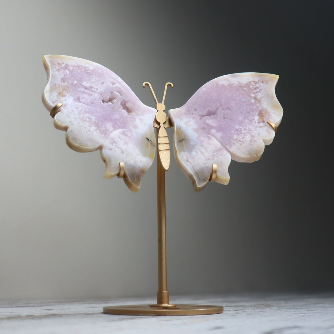 Pink Flower Agate Butterfly Wings on Stand | Growth, Heart Healing &amp; New Beginnings