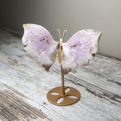 Pink Flower Agate Butterfly Wings on Stand | Growth, Heart Healing & New Beginnings